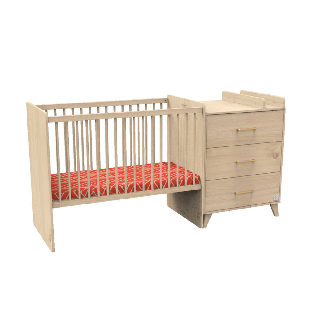 Sauthon Kombibett 120x60 ausziehbar zu 90x190 Arty mit Matratze BRAUN SPANPLATTE Baby