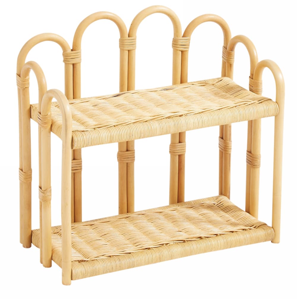 Etagère suspendue murale 2 niveaux en rotin naturel