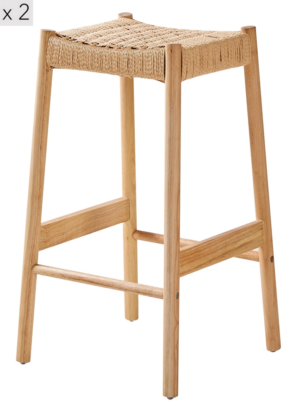 2er Set Barhocker aus Massivholz und Seil Braun - Maisons Du