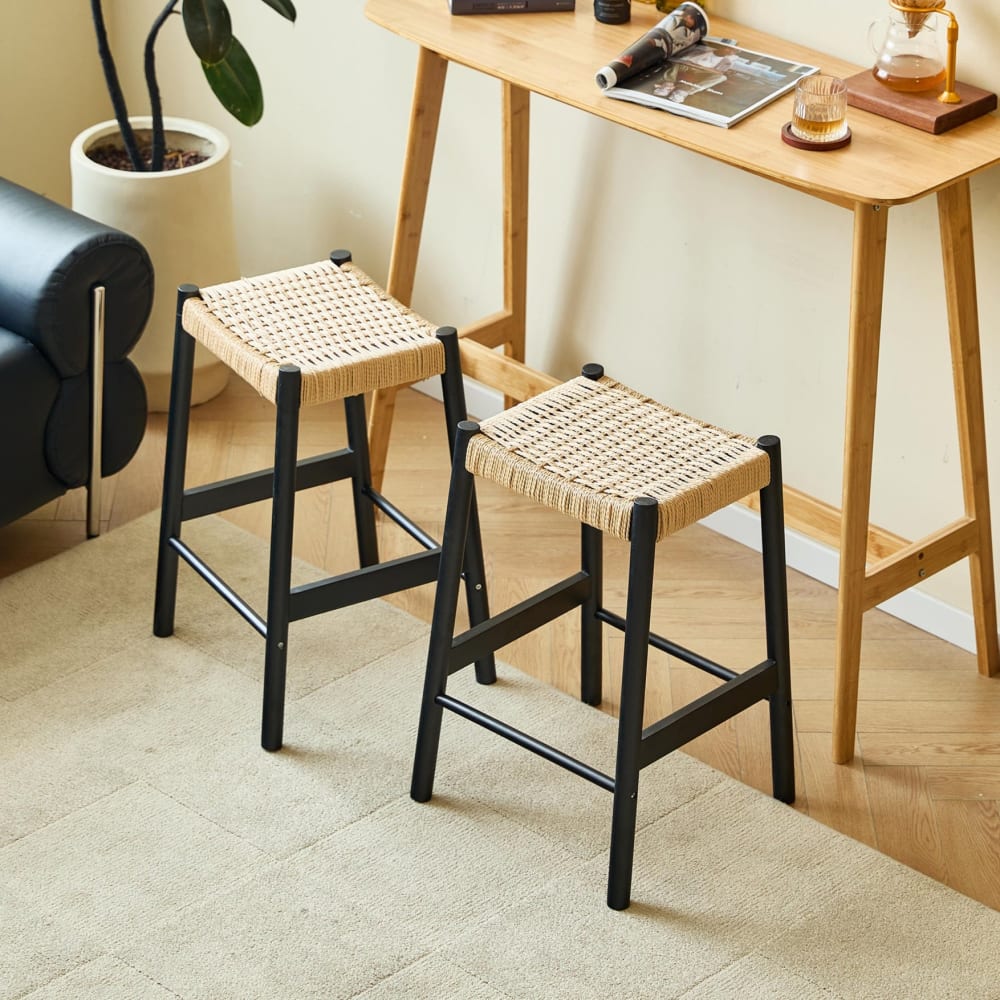 Nordlys 2er Set Barhocker aus Massivholz und Seil Schwarz style modern Schwarz