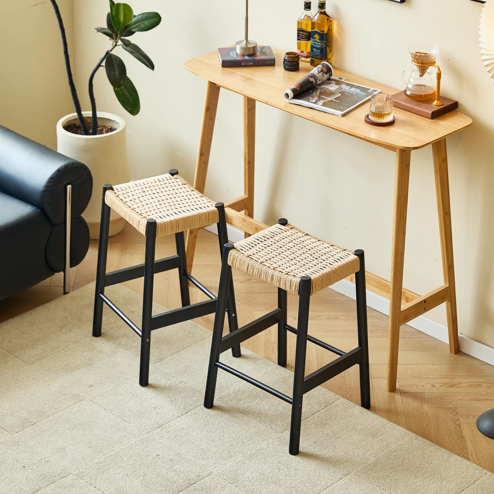 Lot de 2 tabourets de bar en bois massif et corde