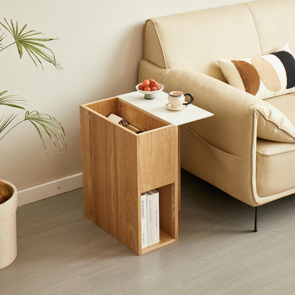 Table d'appoint bout de canape avec rangement en bois