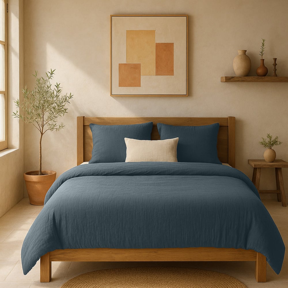 Taie d'oreiller 50x70 cm Gaze de Coton Lavé Bleu Pétrole — vue 3
