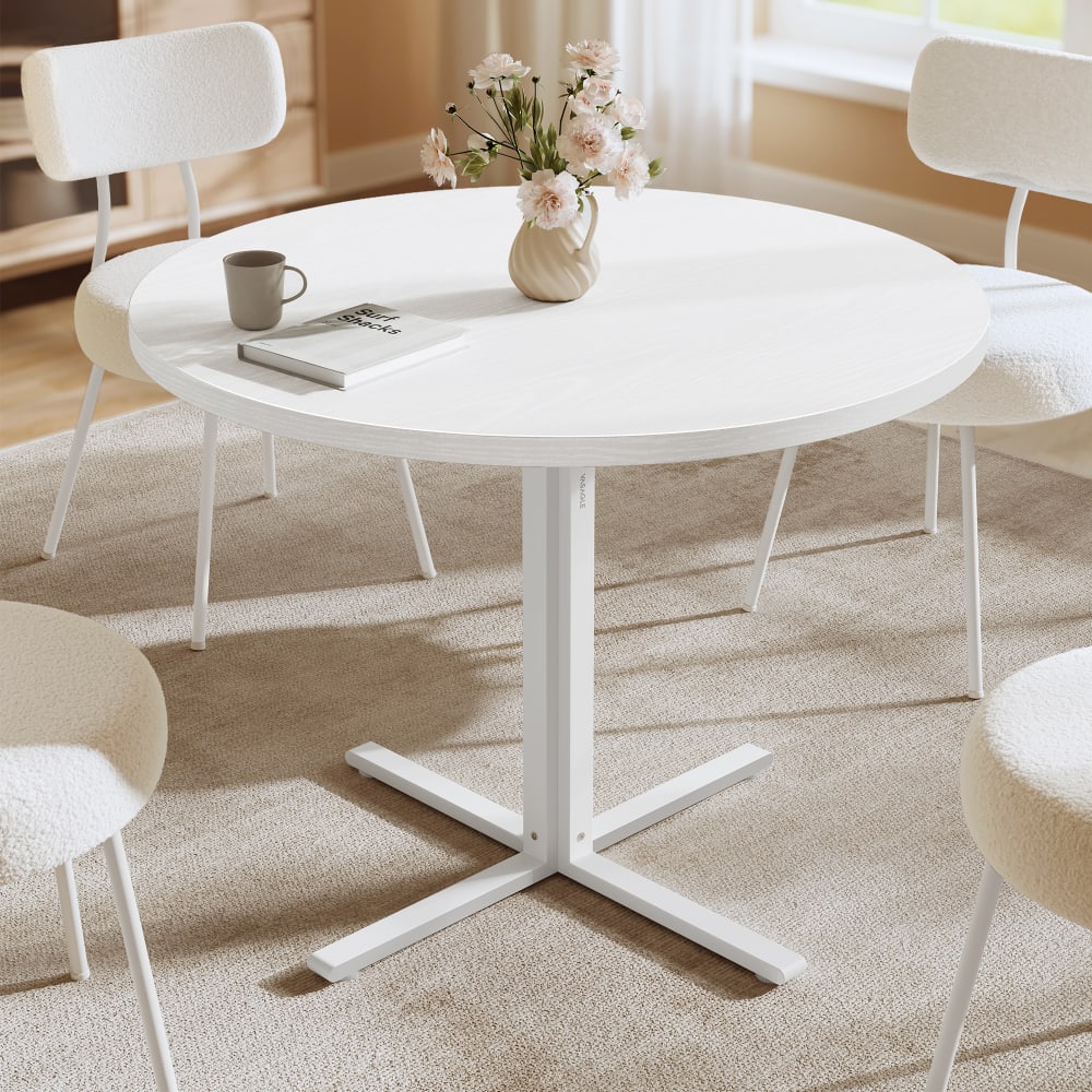 Table de cuisine pour 4 personnes 80 cm de diamètre blanc neige