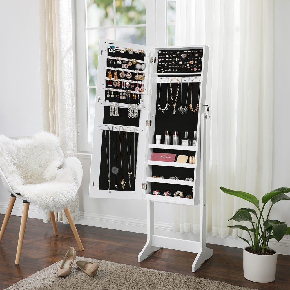 Armoire à bijoux avec miroir verrouillable idée cadeau blanc