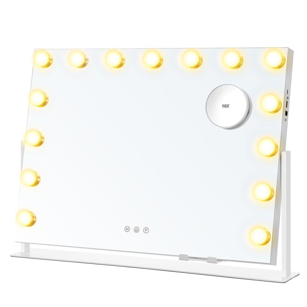 Miroir cosmétique avec 15 ampoules grossissant 10x port blanc