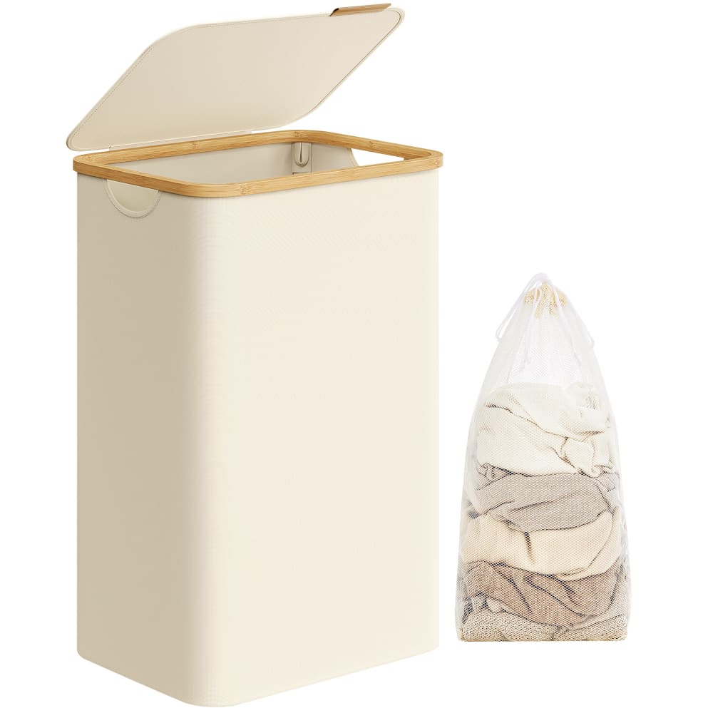 Panier à linge avec couvercle 90 l 42 x 32 x 70.5 cm blanc et crème Panier à linge avec couvercle 90 l 42 x 32 x 70.5 cm blanc et crème