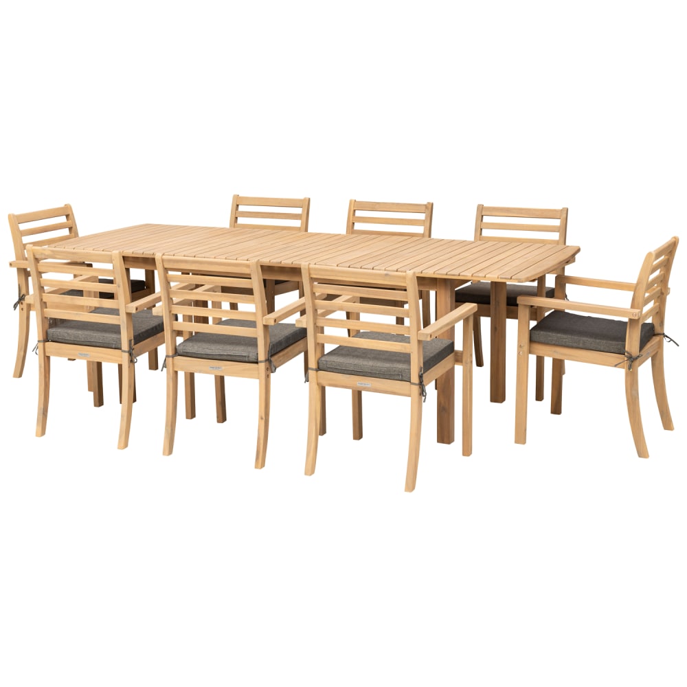Salon de jardin table 180/240cm acacia coussin gris