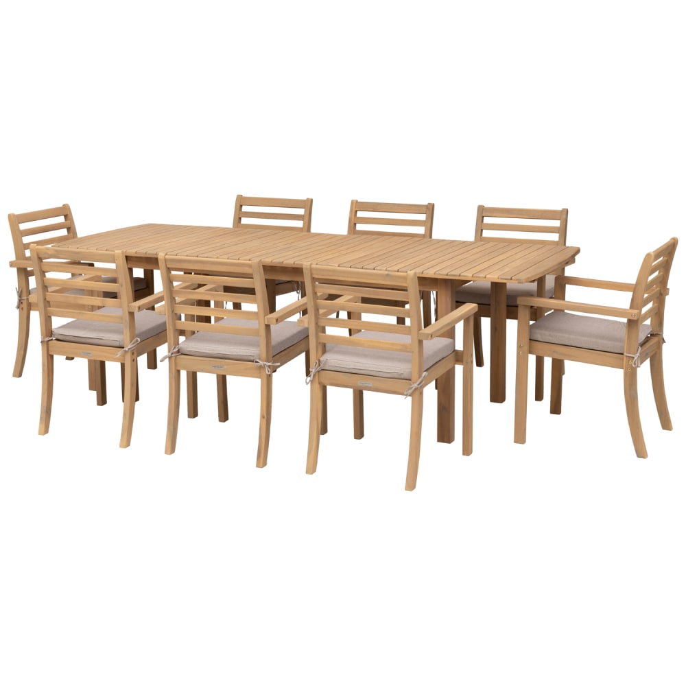 Salon de jardin table 180/240cm acacia coussin sable