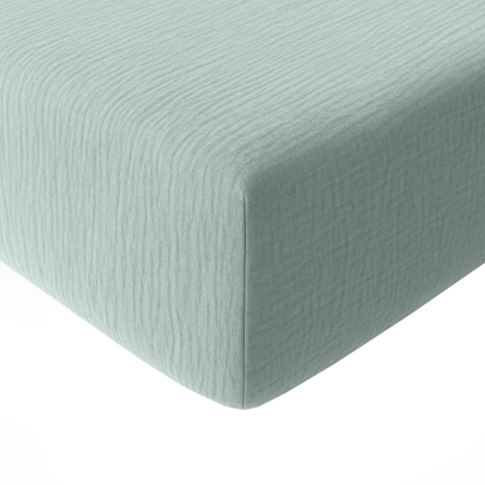 Drap housse gaze de coton vert givrée 140x190 cm