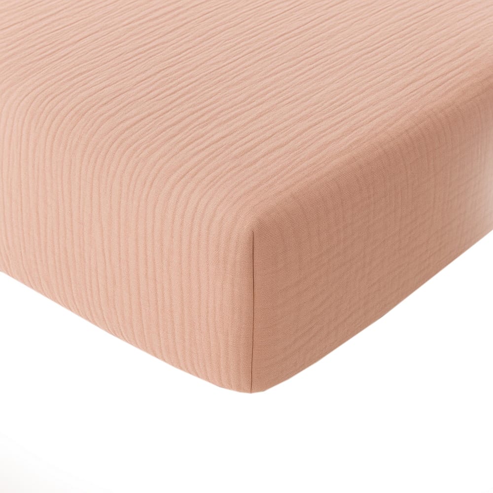 Drap housse 180x200 cm Gaze de Coton Lavé Rose Lotus