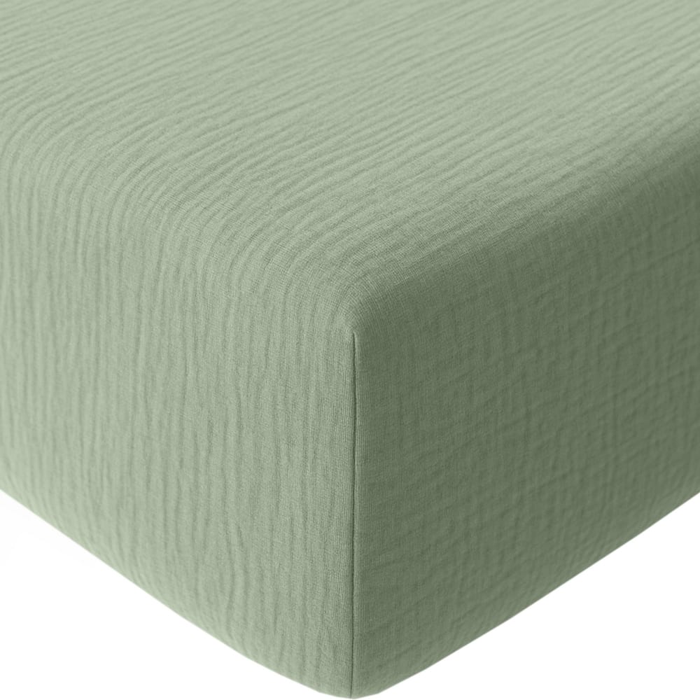 Drap housse 180x200 cm Gaze de Coton Lavé Vert Givrée