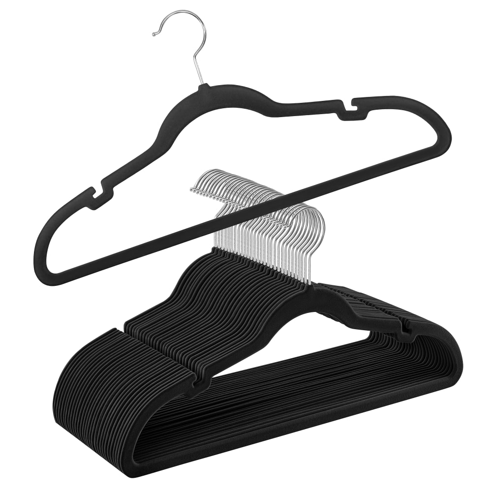 Cintres en velours antidérapants barre pour pantalons crochet noir