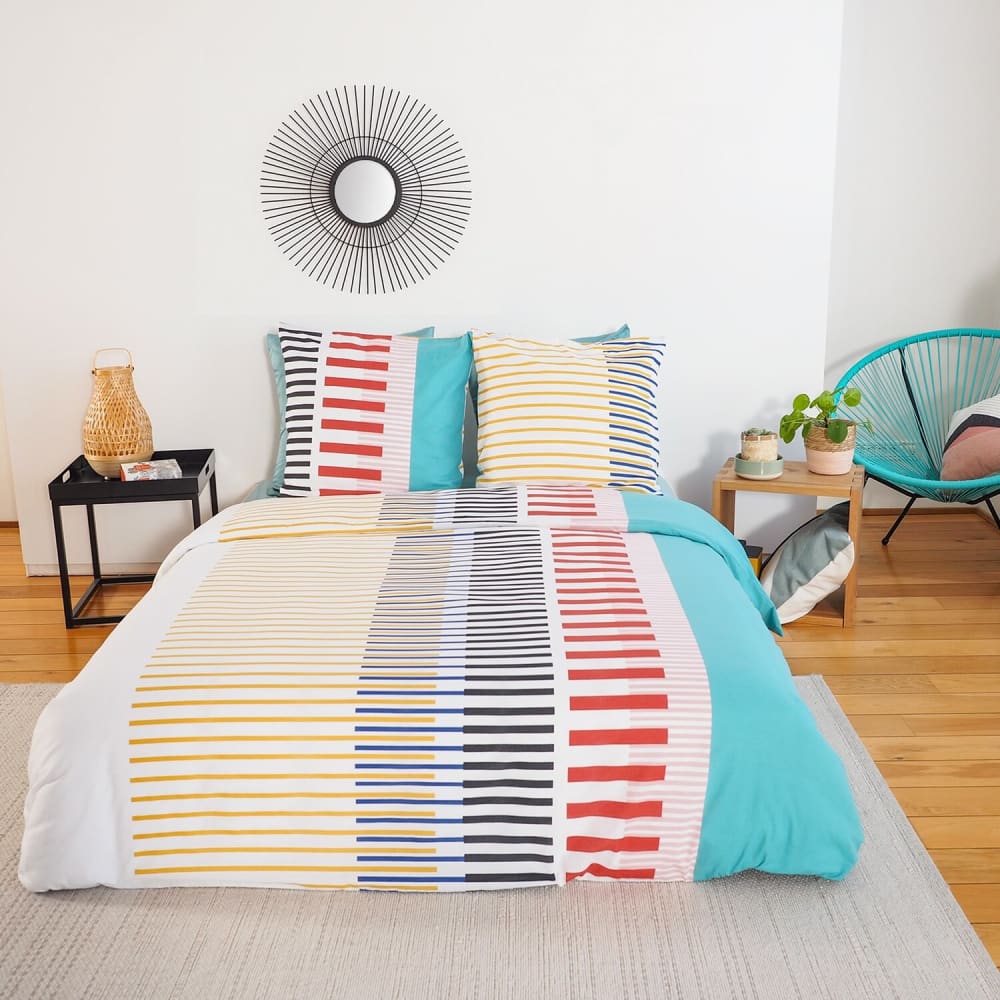 Parure housse de couette polycoton imprimée + 2 taies 240x220 cm