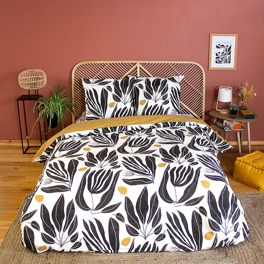 Parure housse de couette coton imprimée + 2 taies 240x220 cm