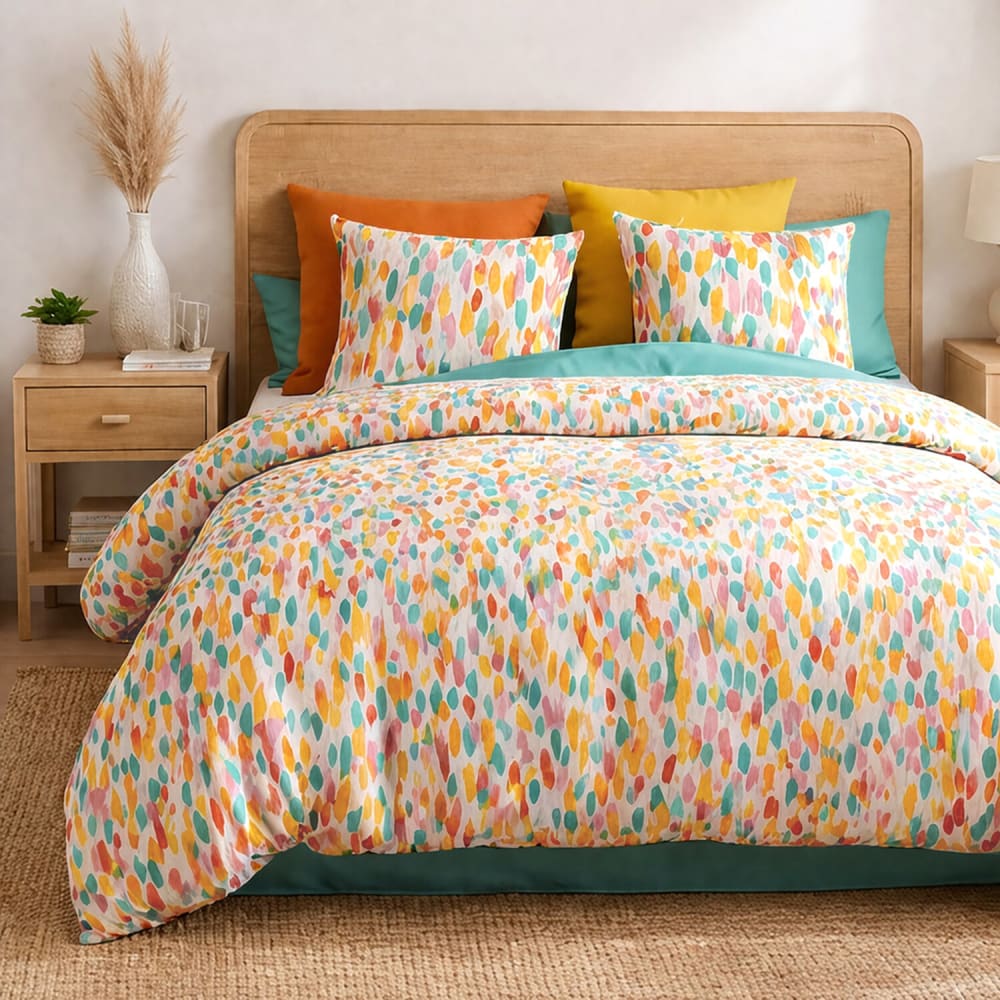 Parure housse de couette coton imprimée + 2 taies 240x220 cm