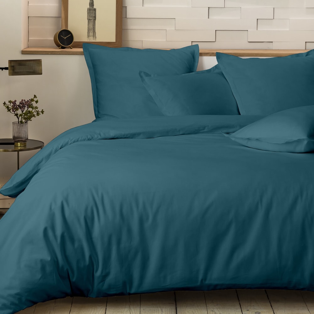 Parure housse de couette percale coton vert 240x220 cm — vue 3