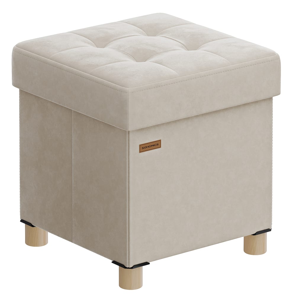 Tabouret de rangement pliable 37 l surface en velours beige cappuccino