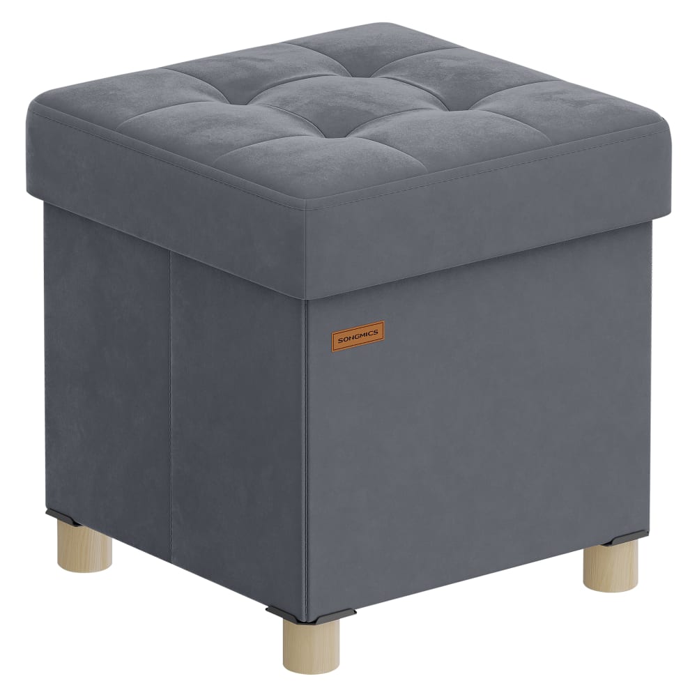 Tabouret de rangement pliable 37 l surface en velours gris ardoise Tabouret de rangement pliable 37 l surface en velours gris ardoise