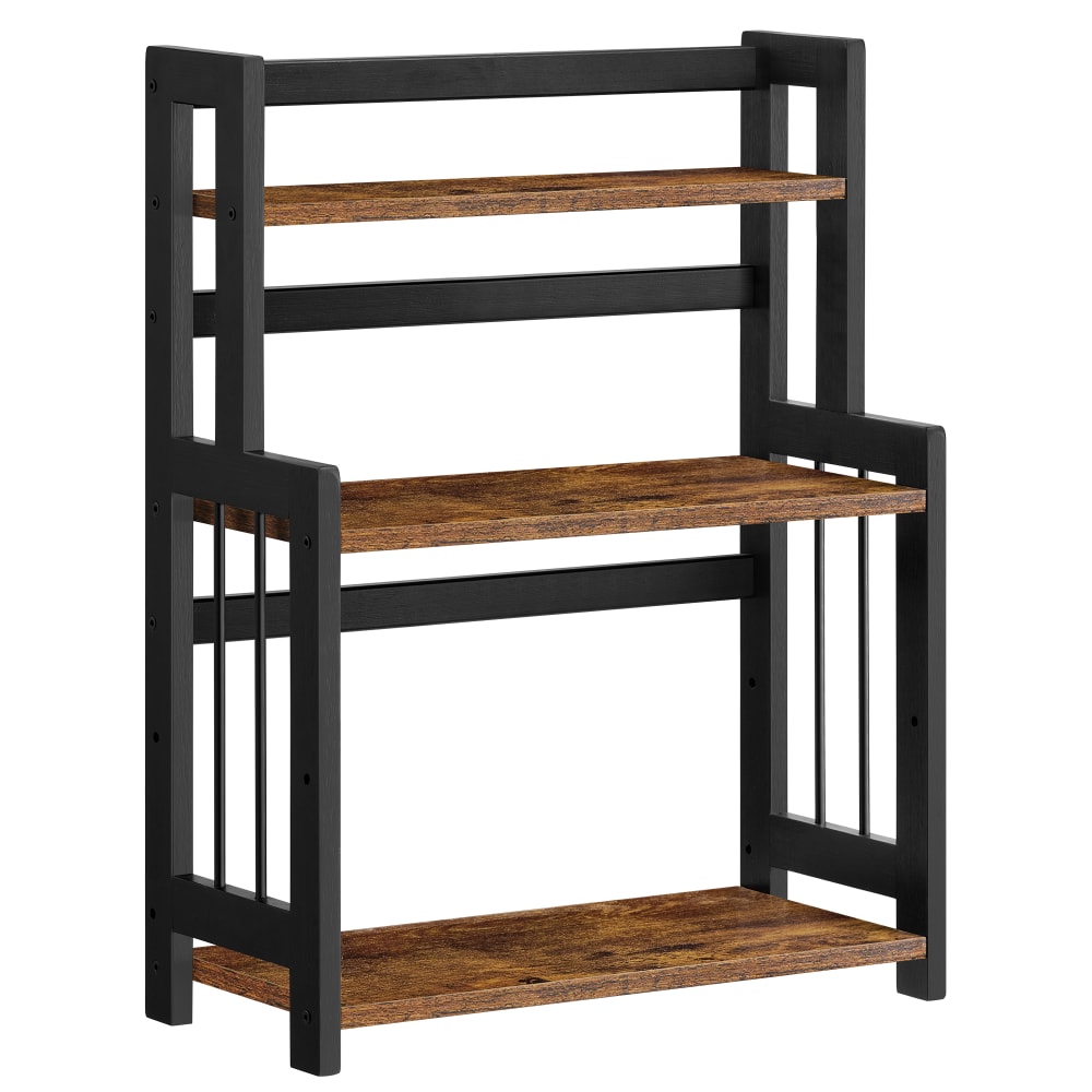 Étagère à épices 3 niveaux cadre en bambou marron rustique et noir