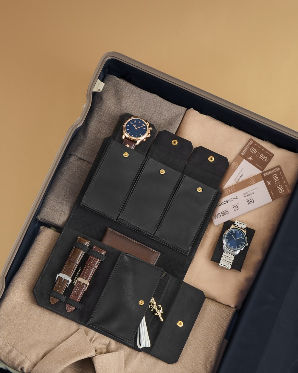 Pochette pour 3 montres idée cadeau encre noire