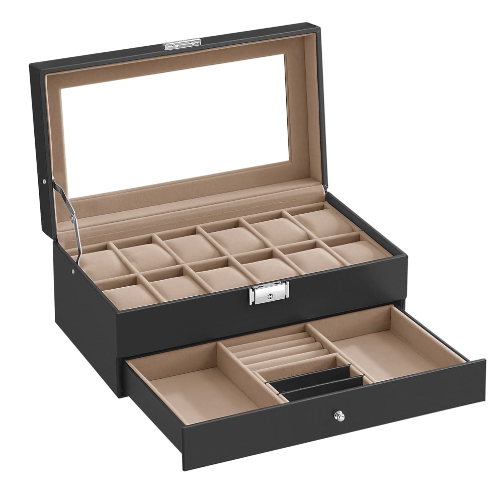 Boîte à montres coffret à montres noir doublure en beige verdâtre