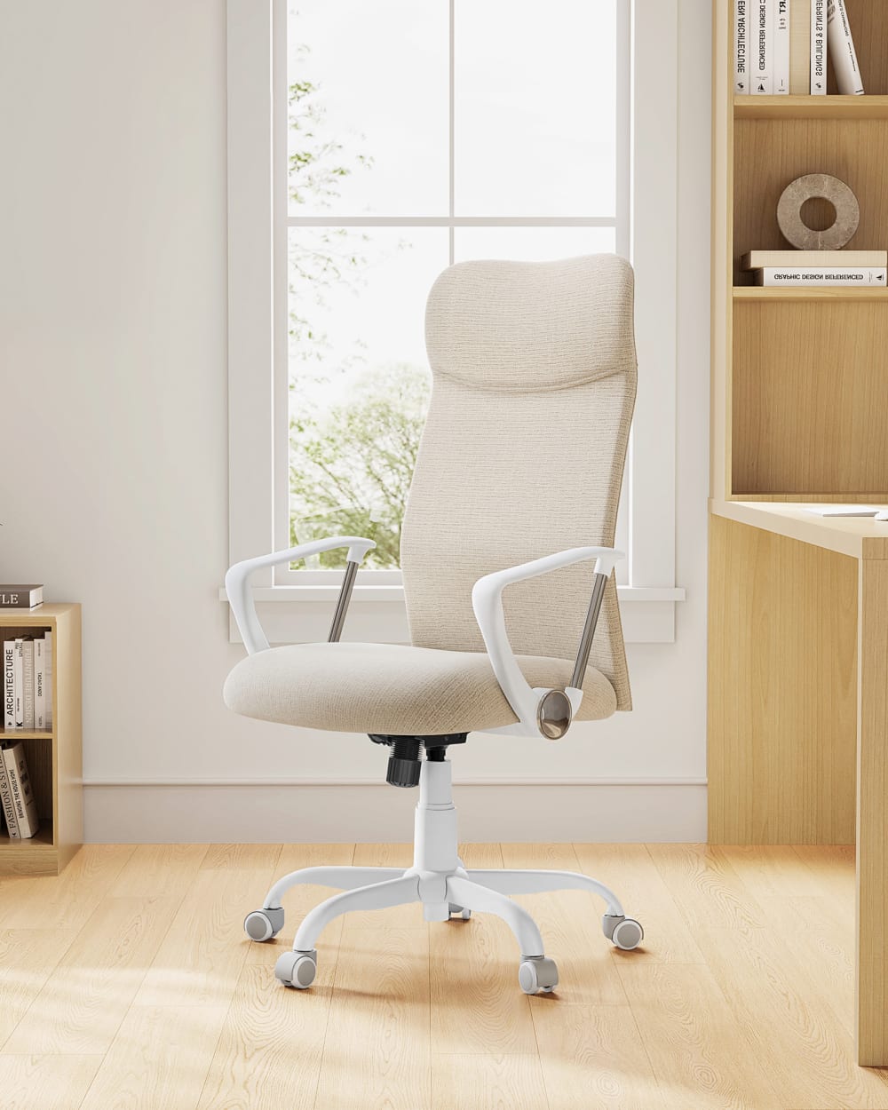 Fauteuil de bureau siège pivotant assise rembourrée inclinable beige