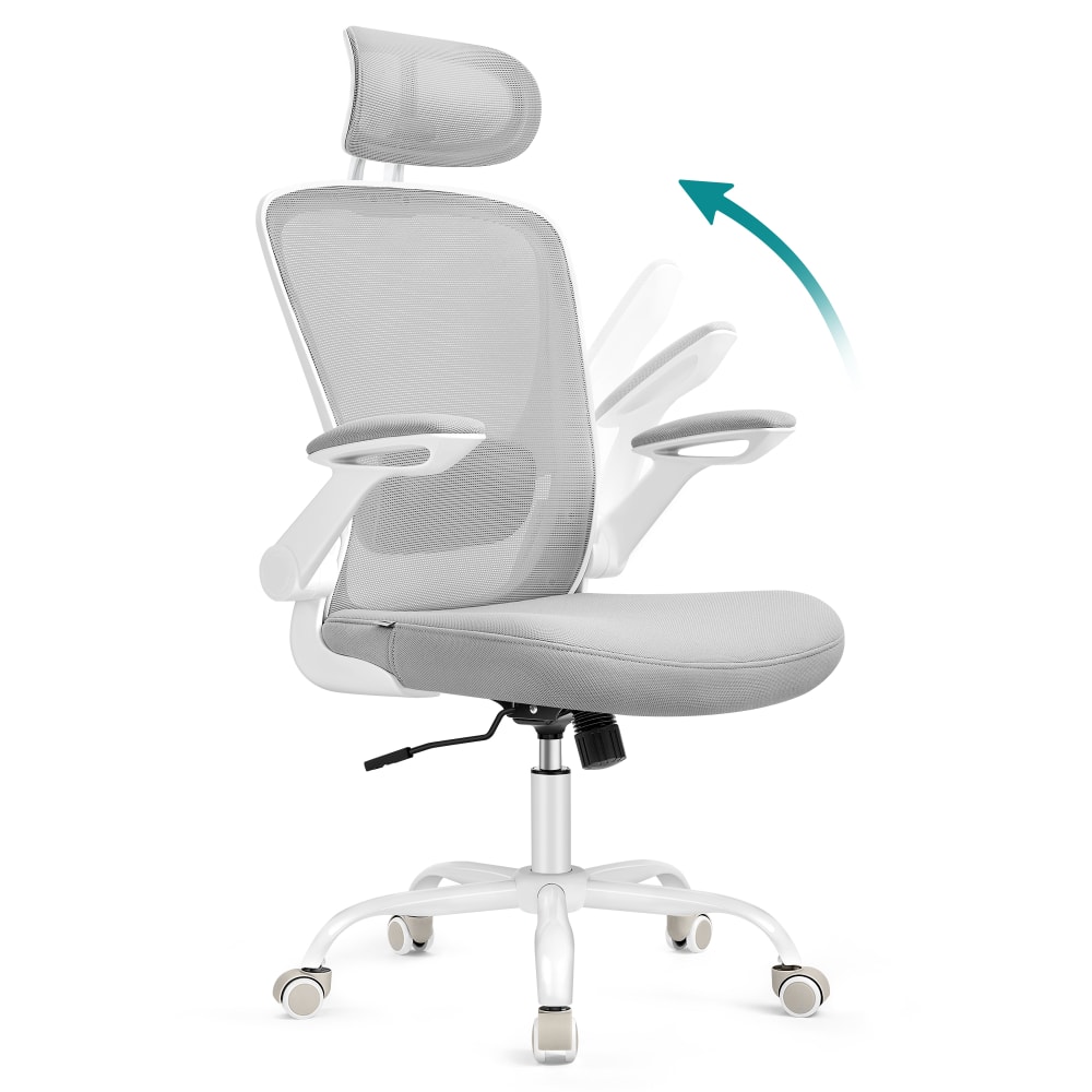 Chaise de bureau ergonomique support lombaire appui-tête gris