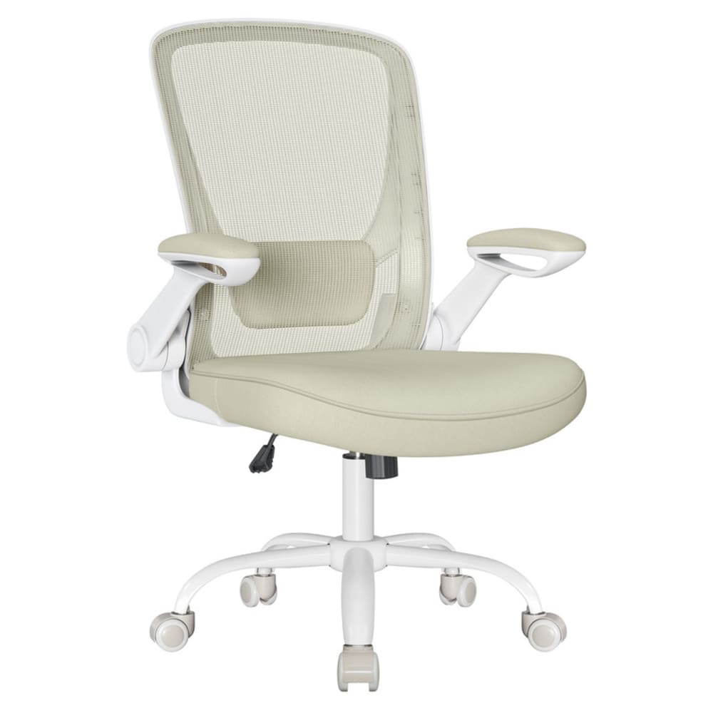 Chaise de bureau ergonomique en toile support lombaire rembourré beige