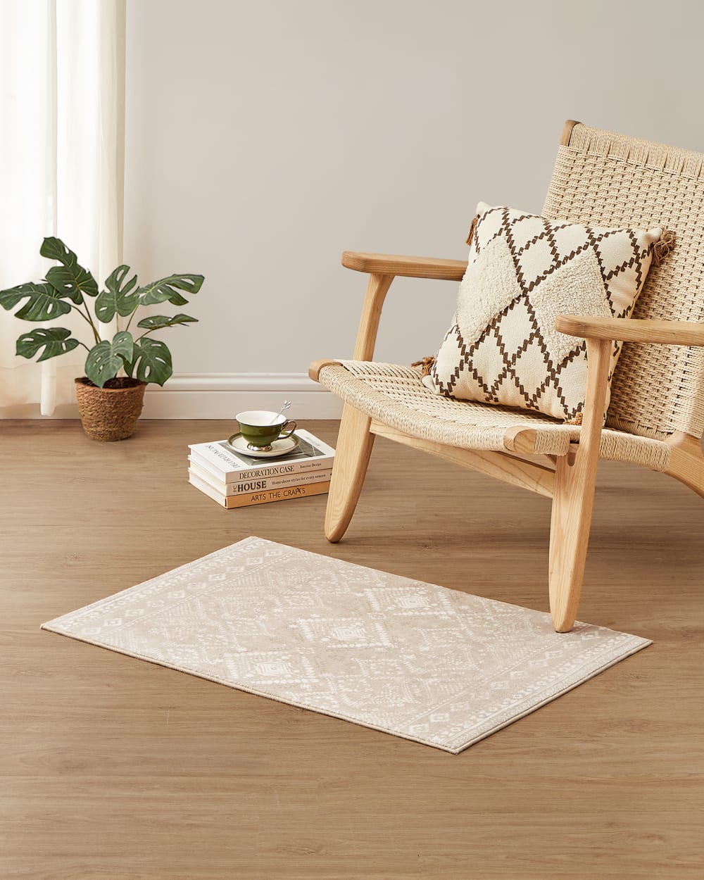 Tapis décoratif 61 x 92 cm antidérapant style bohème beige — vue 3