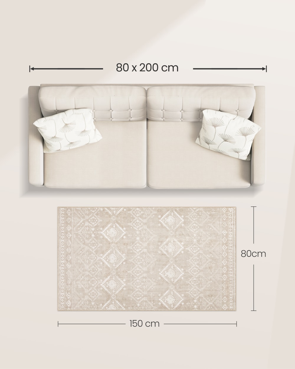 Tapis décoratif 80 x 150 cm antidérapant lavable en machine beige — vue 4