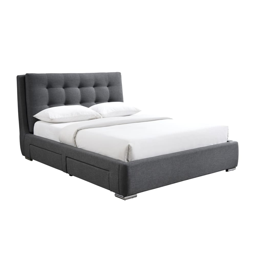 Lit double en tissu gris foncé avec 2 tiroirs 180x200 cm