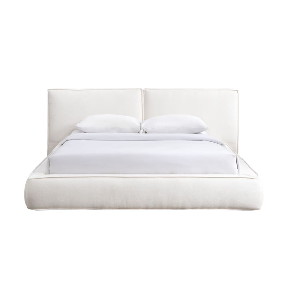 Lit double en velours blanc écru 160x200 cm