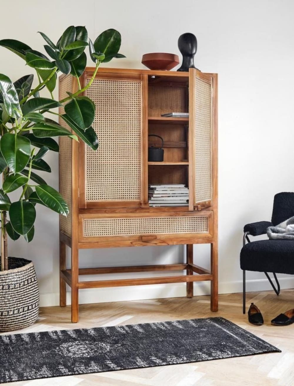 Webteppich 75*200cm, Dunkelgrau/Schwarz - Maisons Du Monde