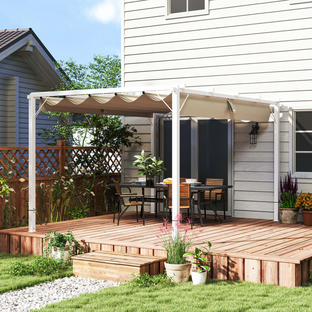 Pergola jardin extérieur coulissante rétractable aluminium blanc