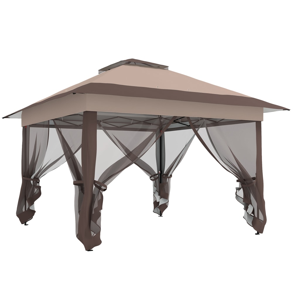 Tonnelle de jardin pop-up pliant acier polyester kaki-marron