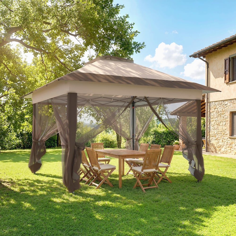 Tonnelle de jardin pop-up pliant acier polyester kaki-marron