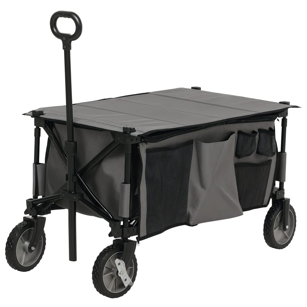 Chariot de plage 4 roues pliable acier gris foncé