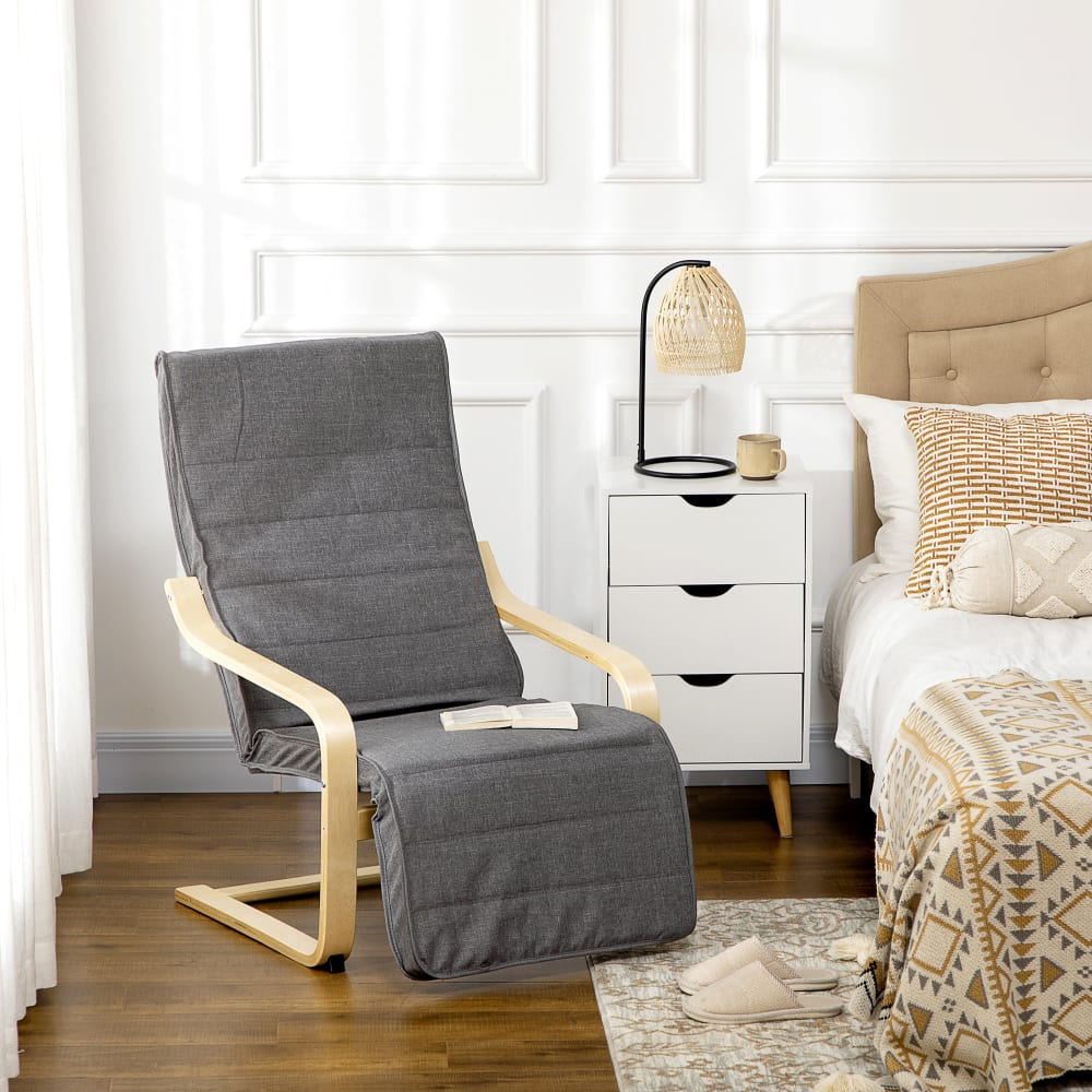 Fauteuil relax repose-pied réglable bois massif gris