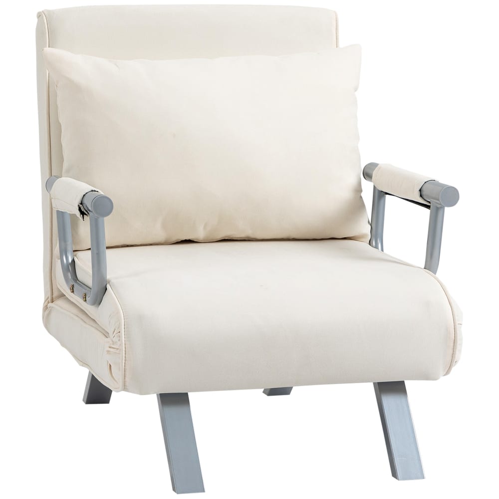 Fauteuil convertible coussin pieds accoudoirs métal suède crème