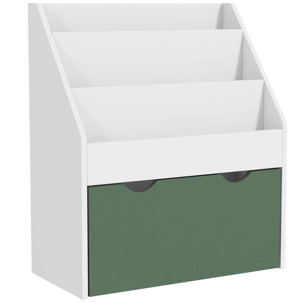 Bibliothèque pour enfants 3 niveaux et tiroir vert