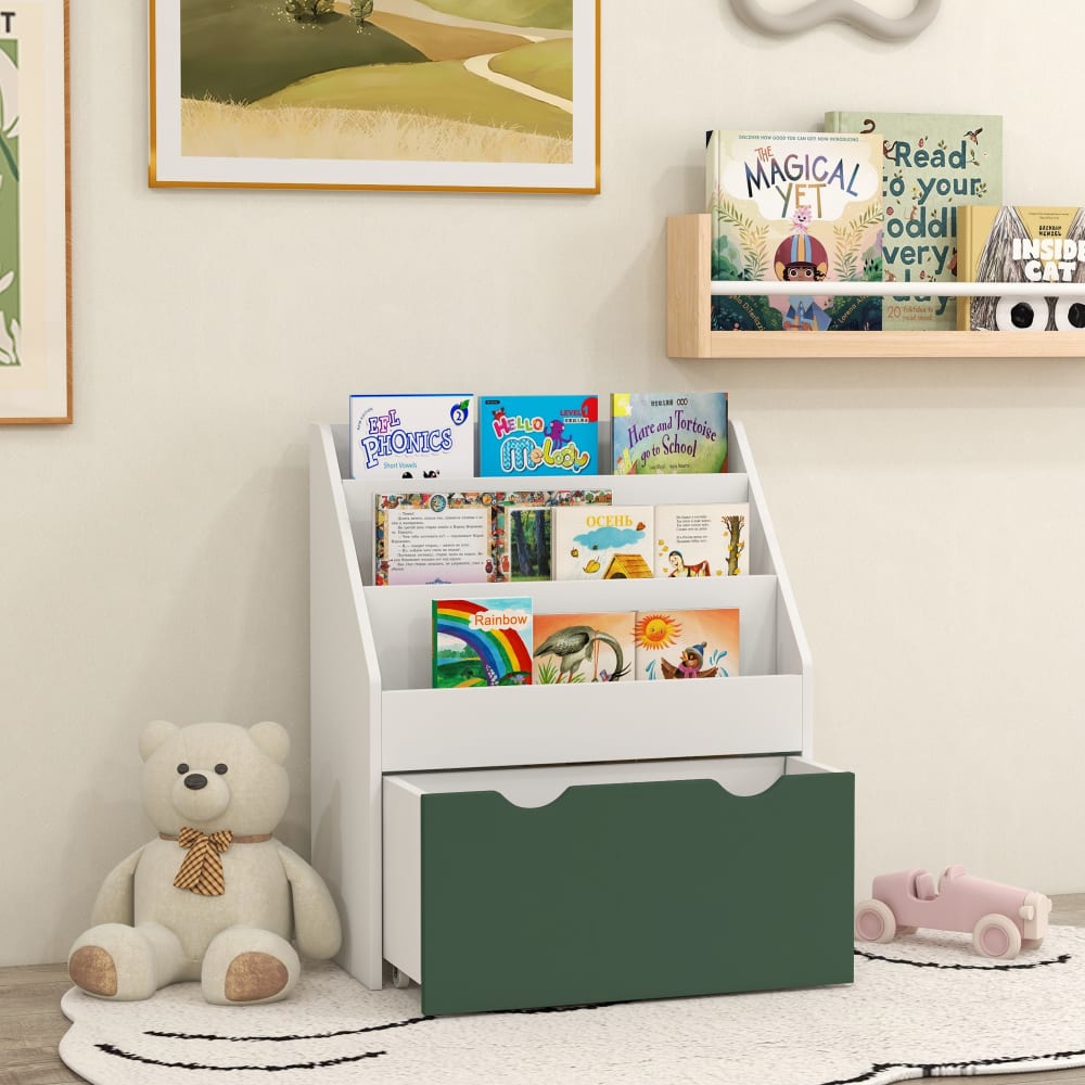 Bibliothèque pour enfants 3 niveaux et tiroir vert (Aiyaplay) - Image 2
