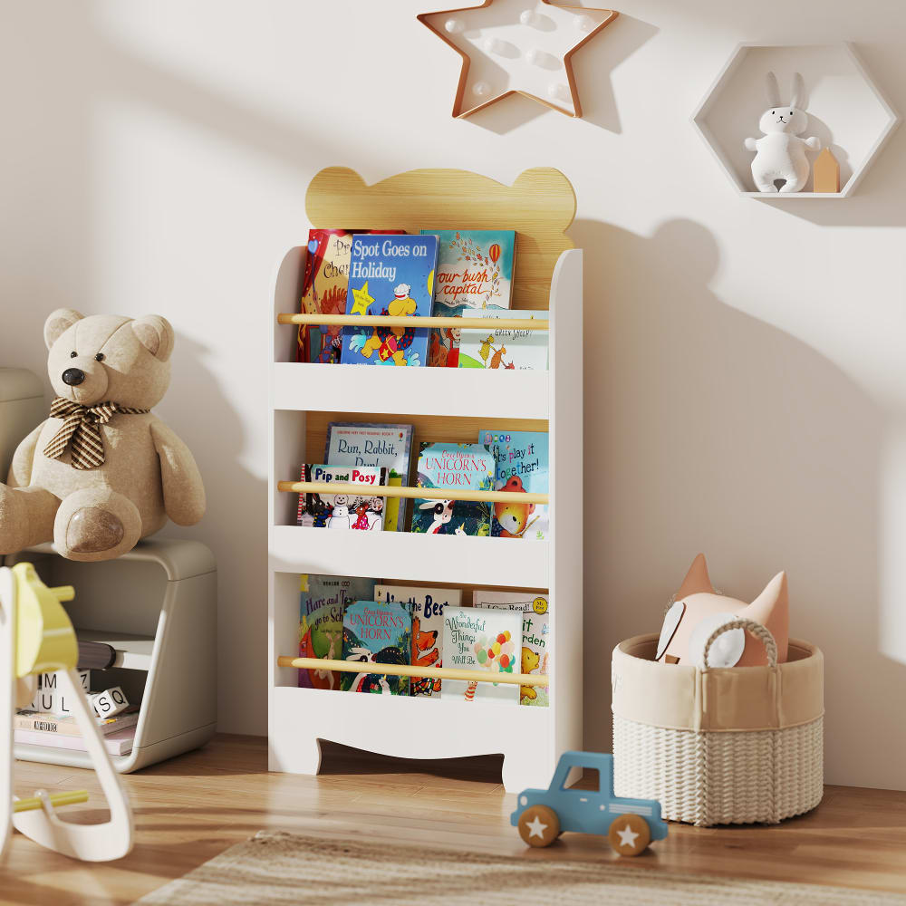 Bibliothèque pour enfant 3 niveaux motif d'ours bois naturel (Aiyaplay) - Image 2