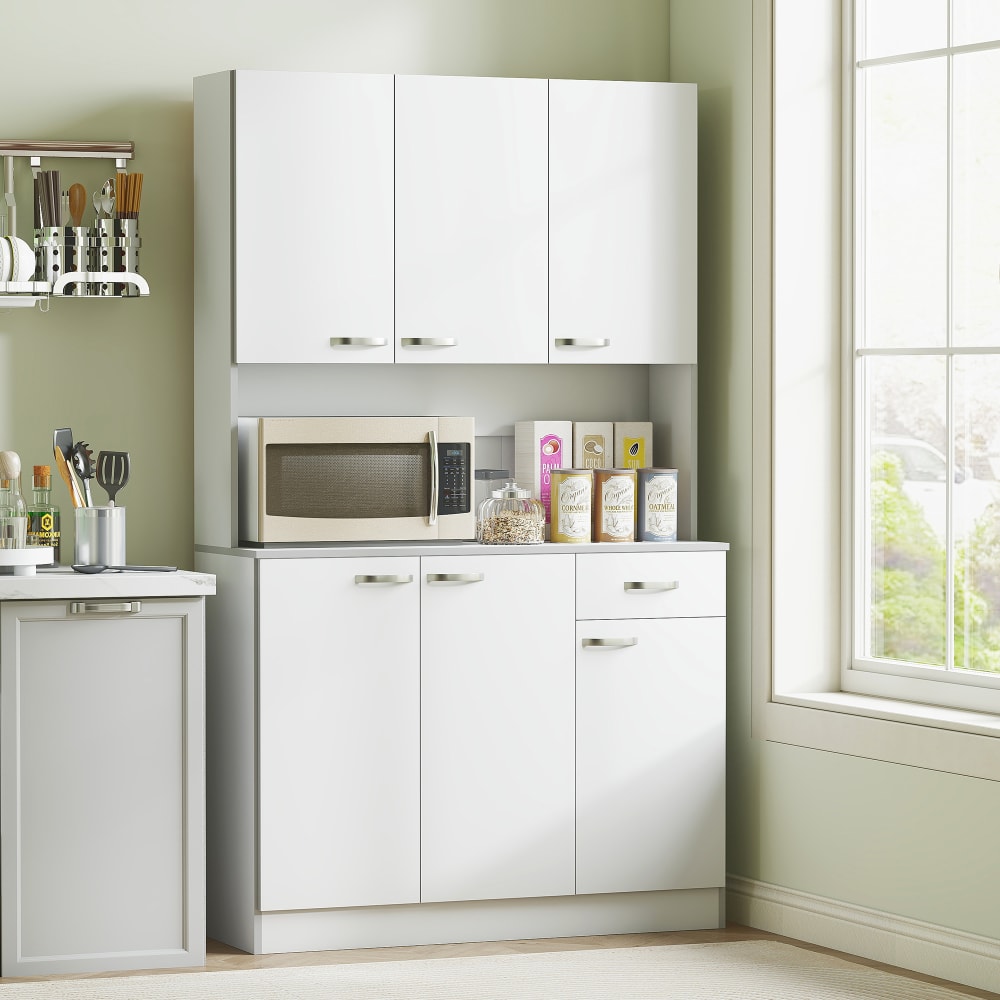 Armoire de cuisine contemporaine 6 portes 1 tiroir bois blanc gris