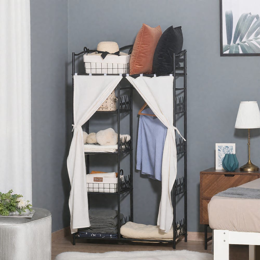 Armoire penderie 5 étagères métal noir