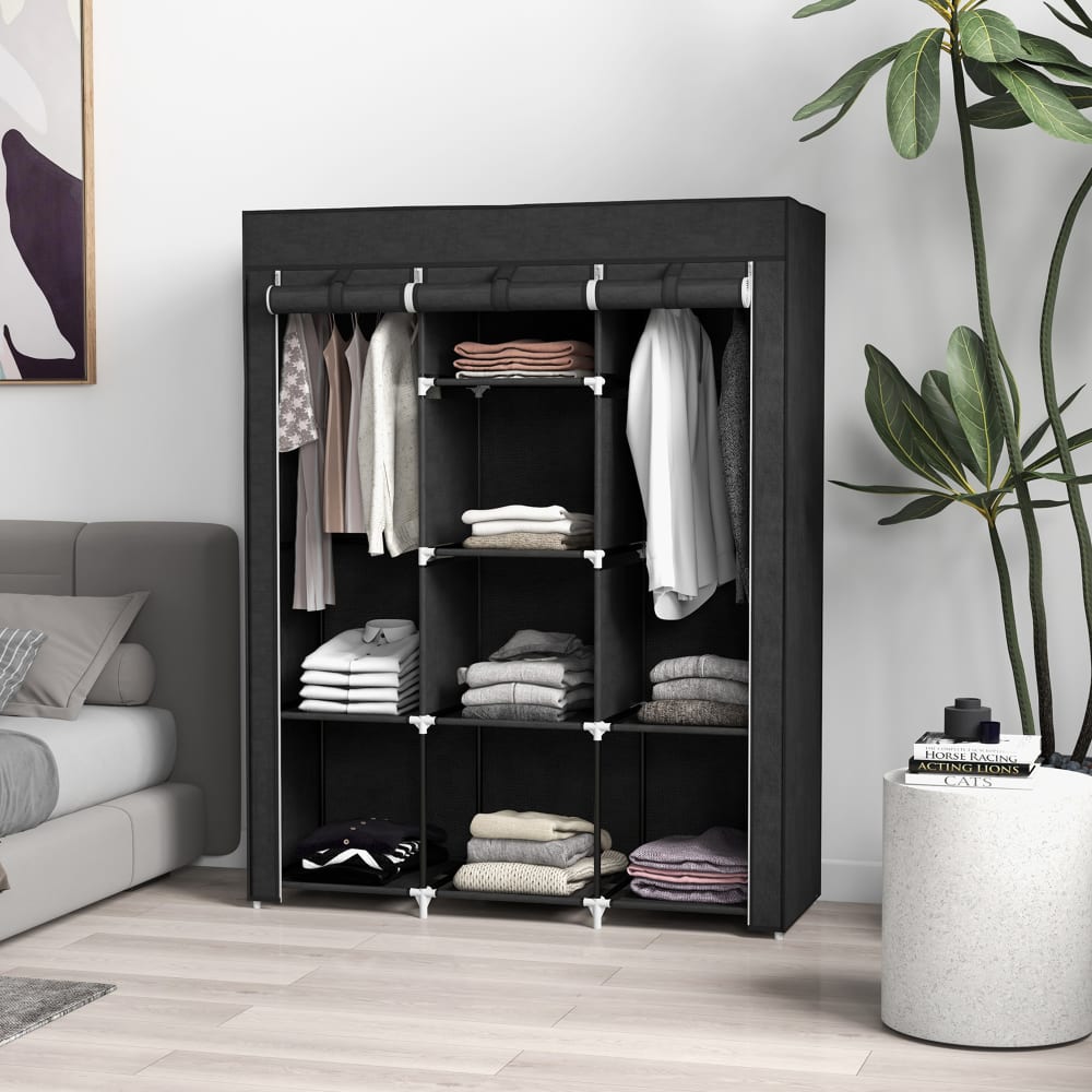 Armoire penderie multi-rangement acier noir