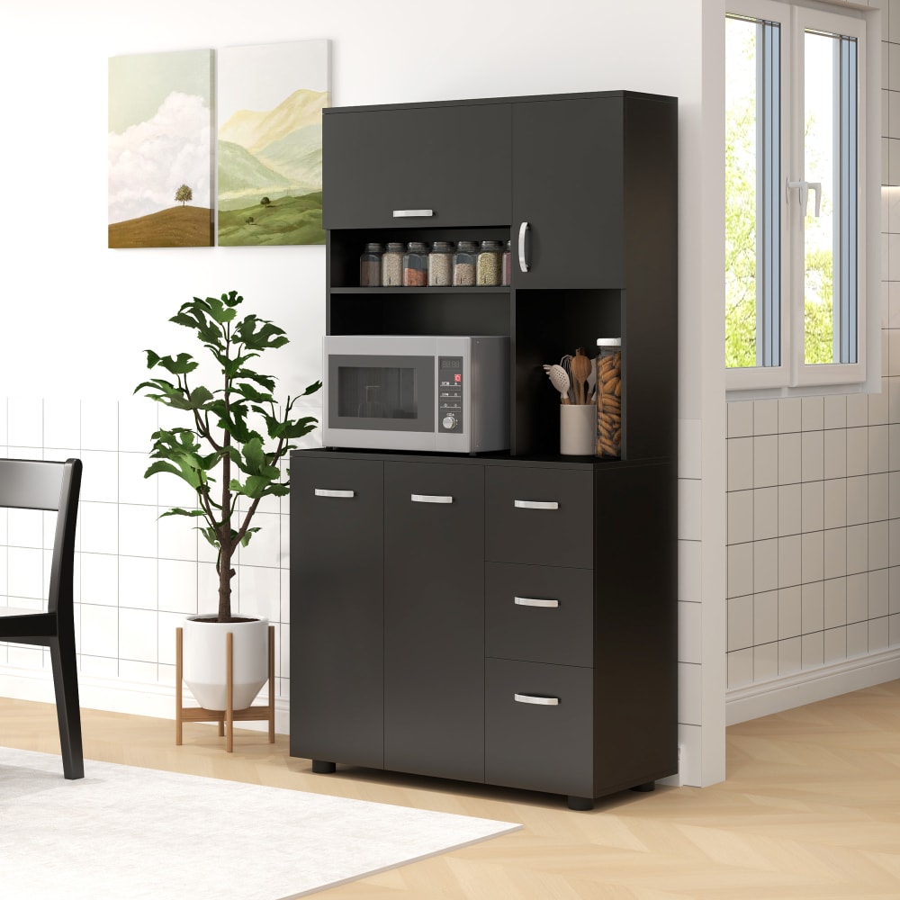 Armoire de cuisine multi-rangements 4 portes métal noir