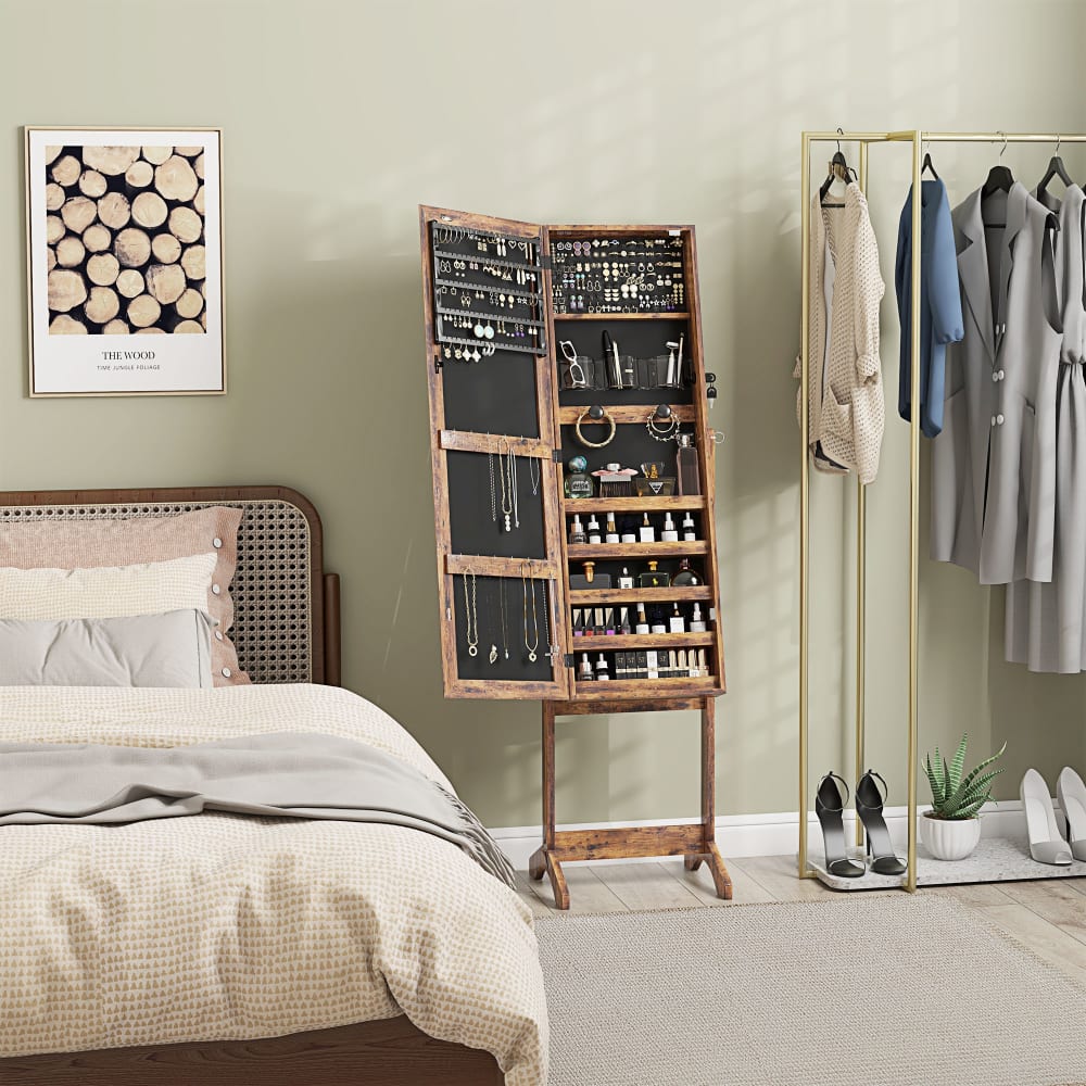 Armoire à bijoux LED miroir sur pied éclairage à écran tactile marron
