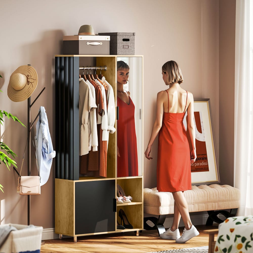 Armoire penderie moderne tringle suspension bois naturel