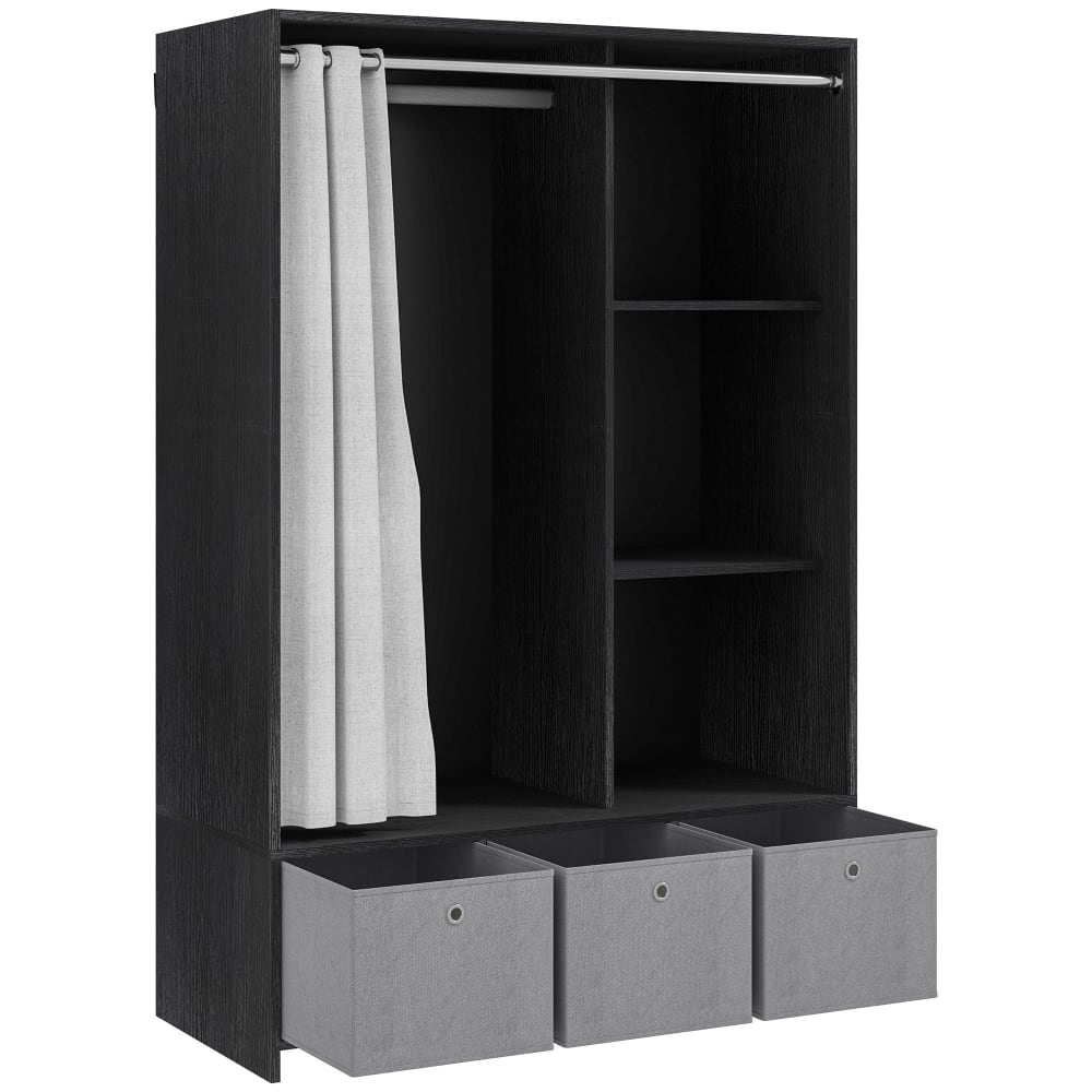 Armoire penderie 3 compartiments/tiroirs amovibles en tissu noir